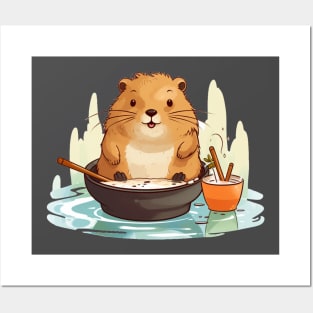 Cute Capybara In a pot full of soup Posters and Art